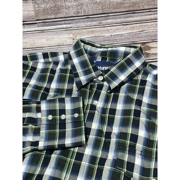 Wrangler Mens Western Pearl Snap‎ Long Sleeve Green Blue No Size Tag See Pics - Picture 1 of 6